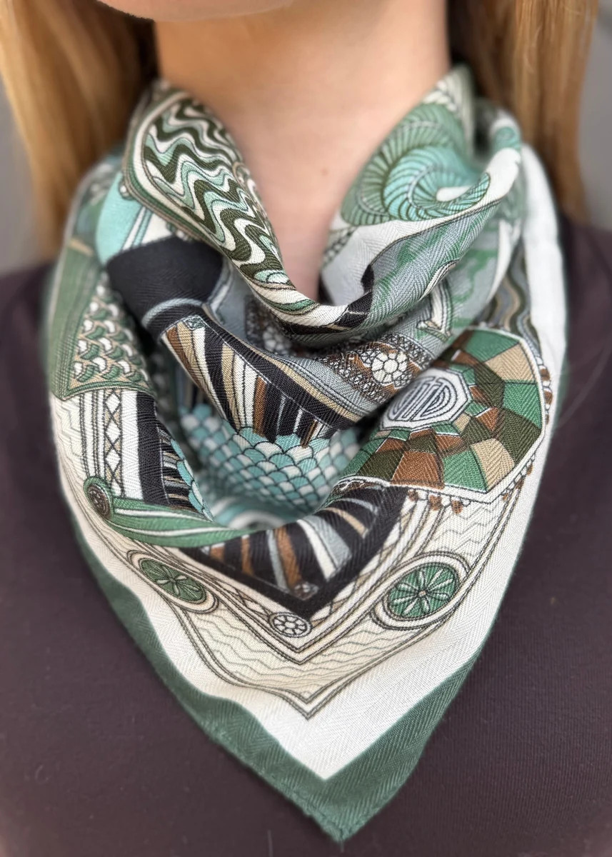 Mirna Multicolor Printed Square Bandana Scarf - Green | Benaar La