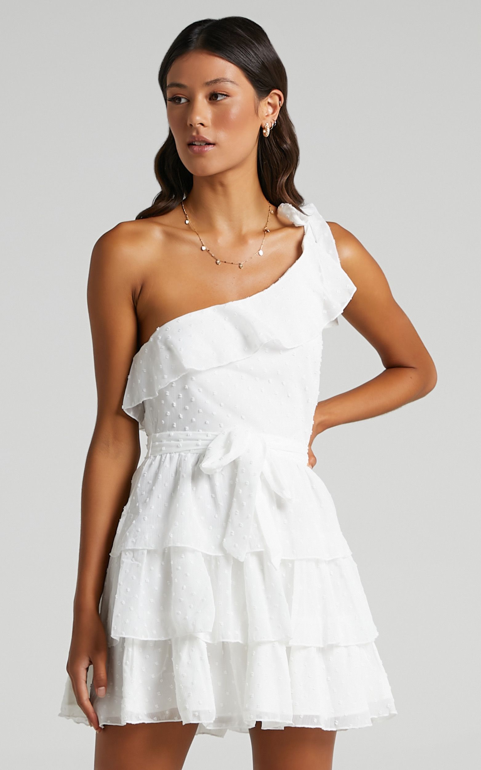 Darling I Am A Daydream One Shoulder Ruffle Mini Dress in White | Showpo - deactived