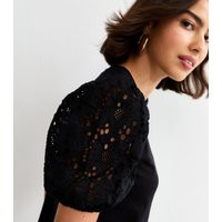 Women's Black Broderie Anglaise Puff Sleeve Top New Look | New Look (UK)
