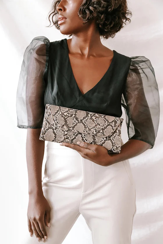 Wild Nights Out Brown Snake-Embossed Clutch | Lulus (US)