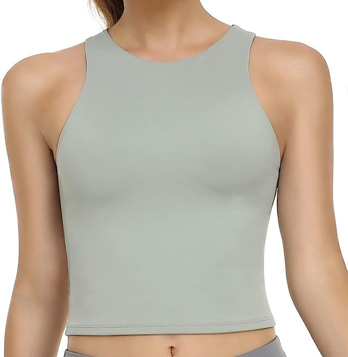 Colorfulkoala Women's Summer Tank Tops Body Contour Sleeveless Crop Double Lined Yoga Shirts(XS, ... | Amazon (US)