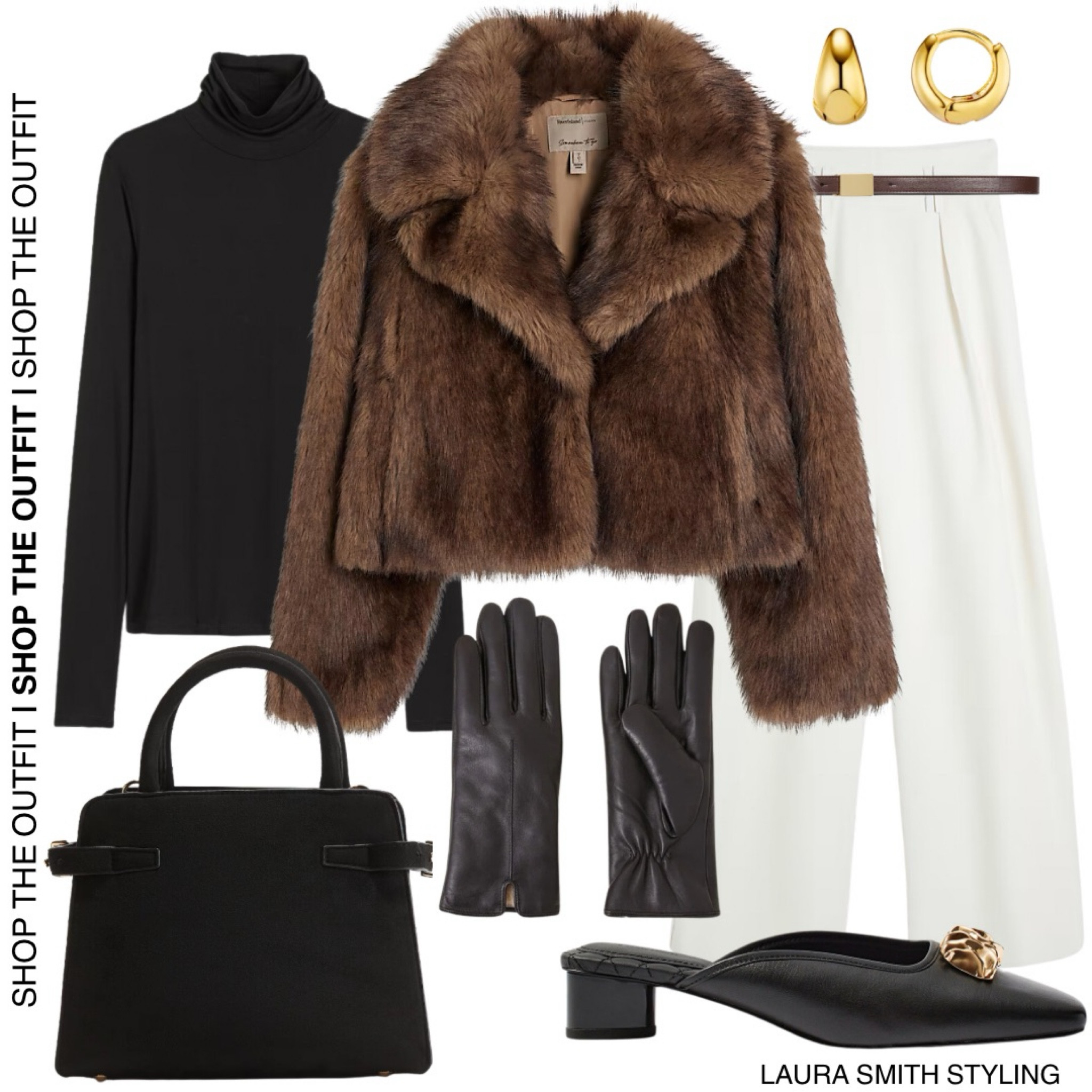 An Old Money Glamour outfit with a faux fur jacket and leather gloves ❄️

Including brown faux fur jacket, black faux leather gloves, black turtle neck top, white trousers, brown belt, small black handbag and black heeled mules  

#LTKuk #LTKstyletip #LTKwinter