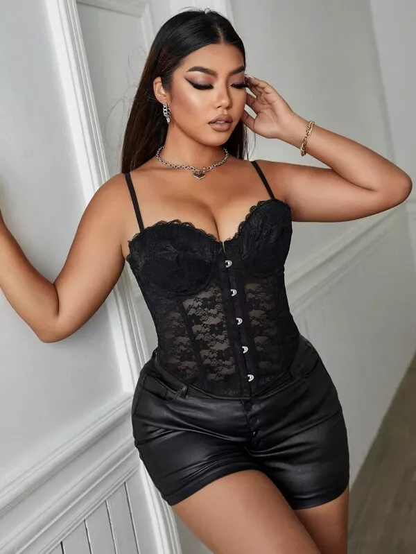 Plus Lace Up Back Button Lace Corset