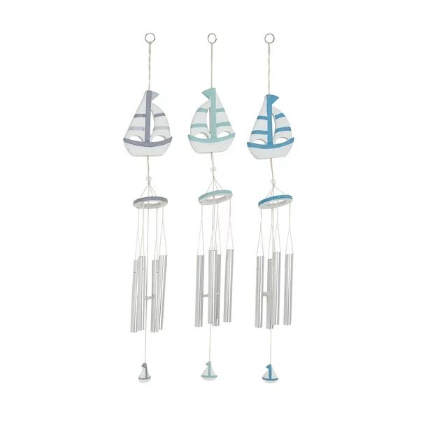 Decmode Coastal 27 Inch Wood, Aluminum, Cotton and Resin Sailboat Wind Chimes - Set of 3 | Walmart (US)