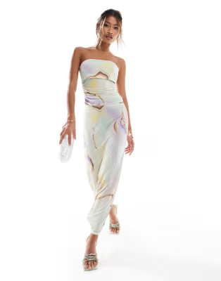 ASOS DESIGN co-ord slinky bandeau top in marble print | ASOS (Global)