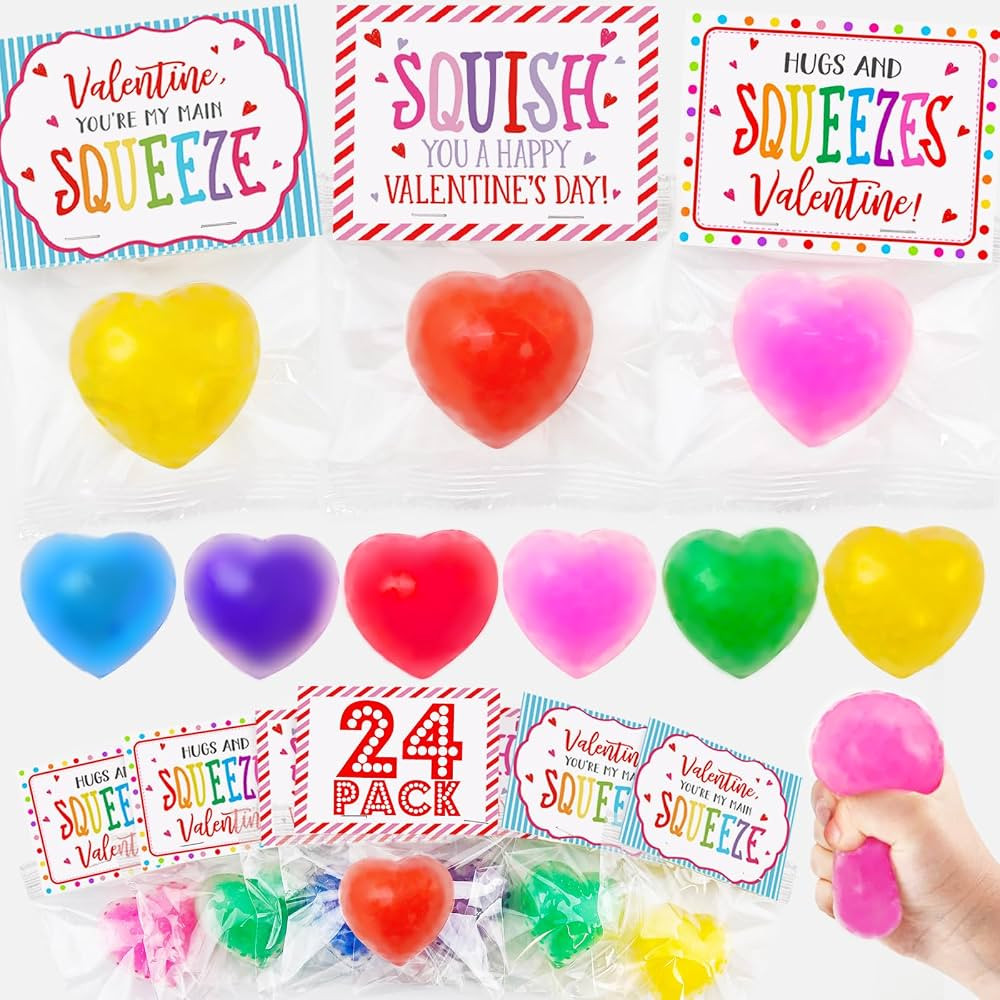 ORIENTAL CHERRY Valentines Day Gifts - 24 Pack Valentines Cards with Heart Balls - Fidget Toys Bu... | Amazon (US)