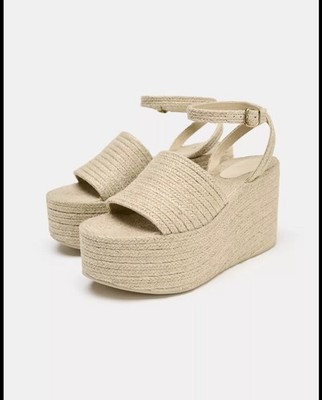 Zara Jute Platform Wedge Sandals with Ankle Strap | eBay US