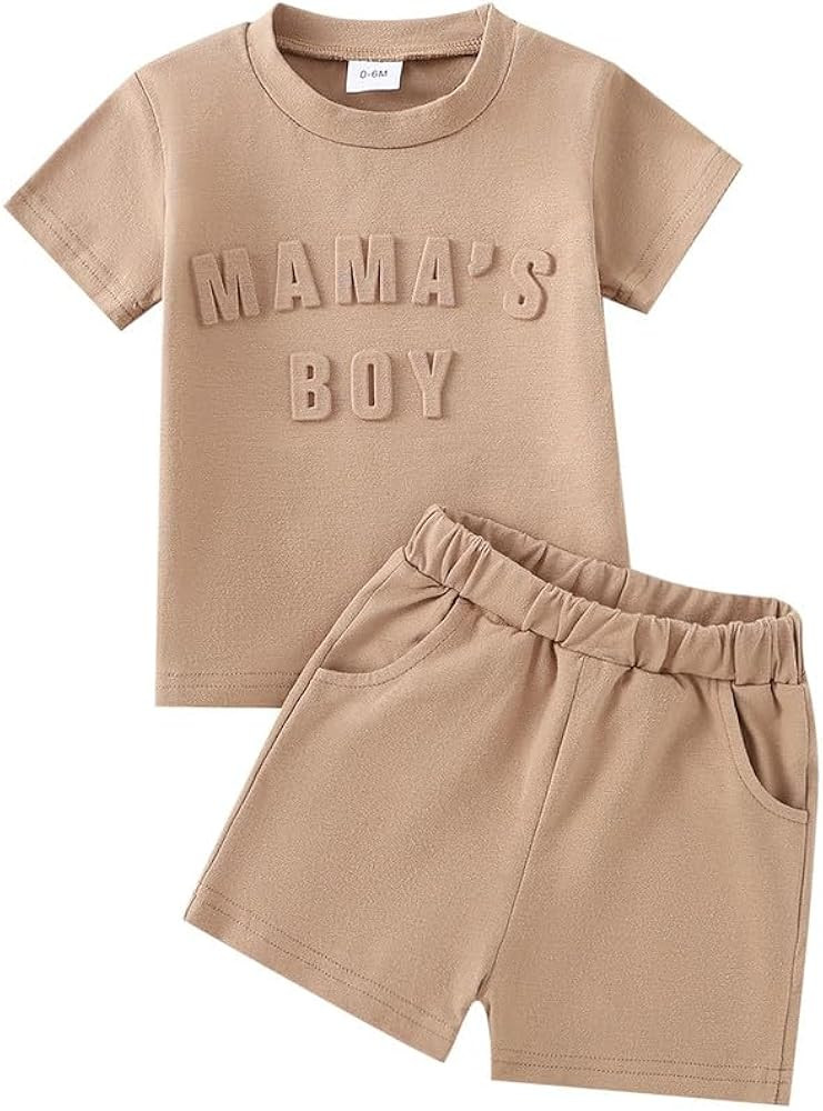 Toddler Baby Boy Summer Clothes Letter T Shirt Elastic Waist Shorts with Pockets 2Pcs Casual Outf... | Amazon (US)