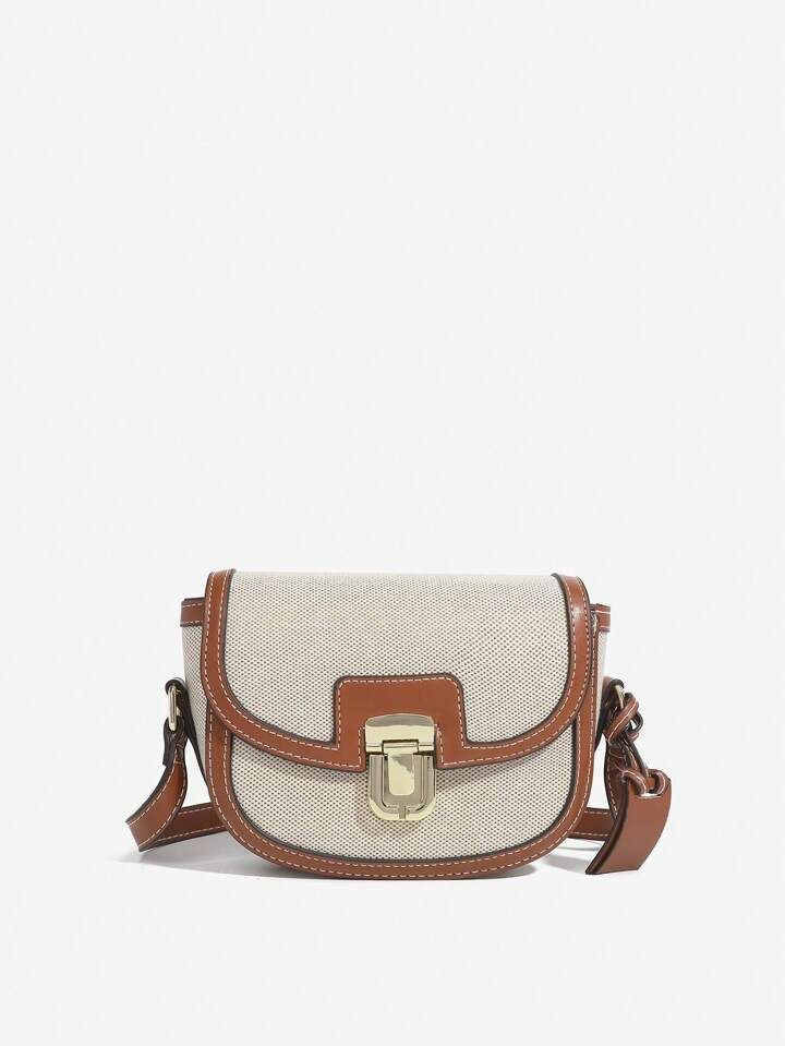 Mini Contrast Binding Saddle Bag Flap Metal Decor | SHEIN