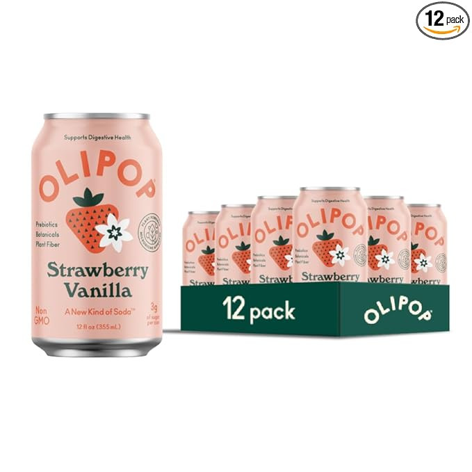OLIPOP Prebiotic Soda Pop, Strawberry Vanilla, A New Kind of Soda Packed with Prebiotics, Fiber, ... | Amazon (US)