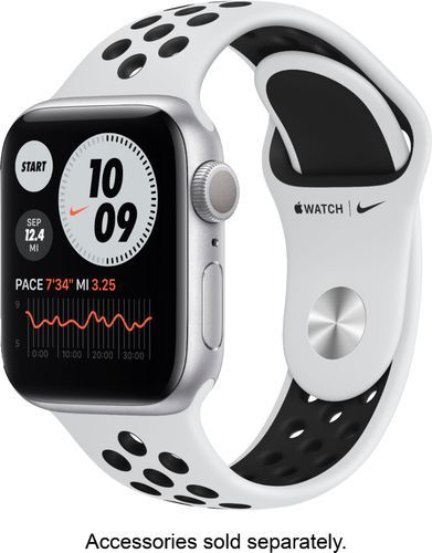 Apple Watch Nike Series 6 (GPS) 40mm Aluminum Case with Pure Platinum/Black Nike Sport Band - Silver | Best Buy U.S.