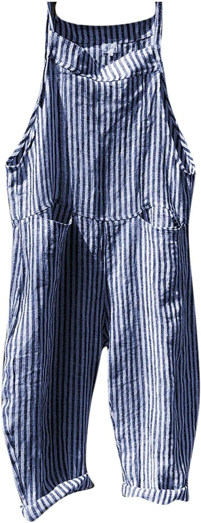 Bib Overalls for Women Summer Casual Wide Leg Jumpsuits Striped Plaid Print Tie Sleeveless Long R... | Amazon (US)