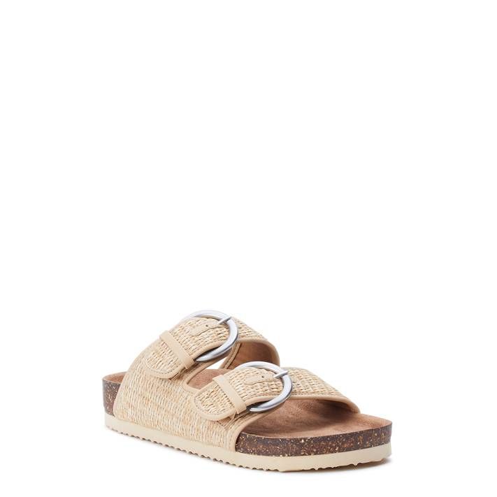 Time and Tru Women's Rafia Footbed Slide Sandal | Walmart (US)