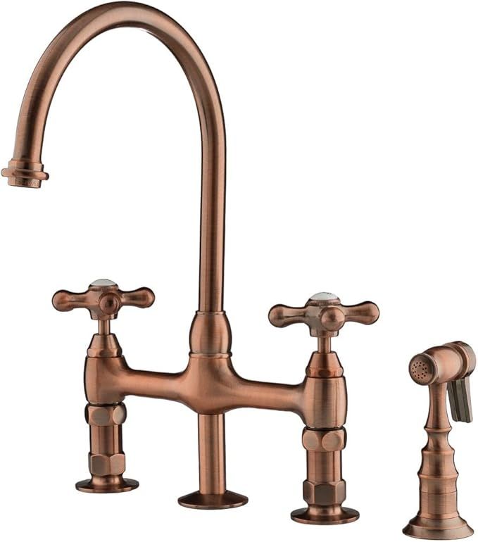 Gooseneck Bridge Style Kitchen Faucet - Porcelain Lever Handles | Amazon (US)