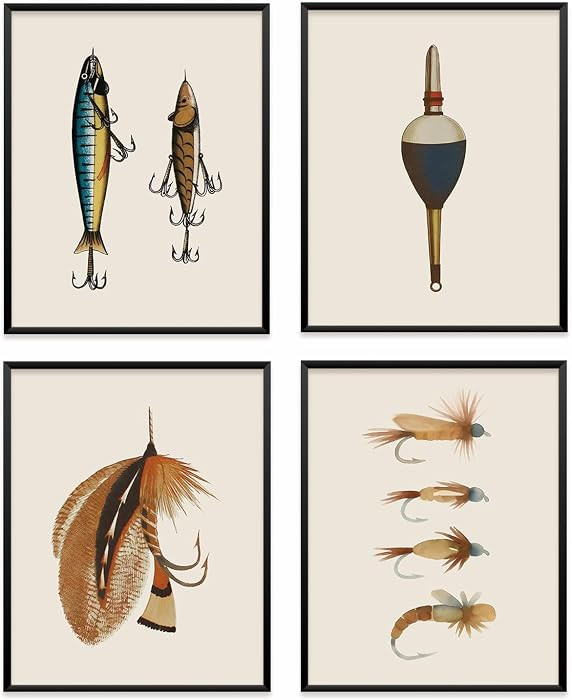 VONTP Vintage Fishing Wall Art Decor for Boys, 8x10 In Set of 4 (Unframed) | Amazon (US)