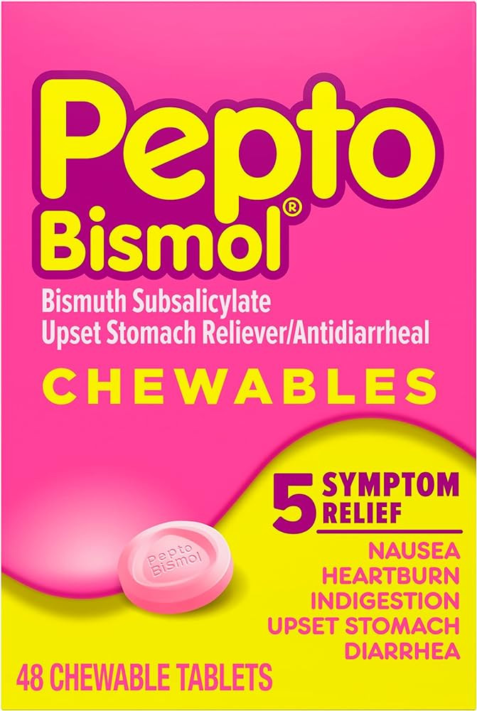 Pepto Bismol Chewables, Upset Stomach Relief, Bismuth Subsalicylate, Multi-Symptom Relief of Gas,... | Amazon (US)