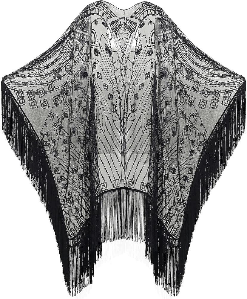 BABEYOND 1920s Sequin Beaded Shawl Wraps Fringed Evening Cape Scarf for Wedding | Amazon (US)