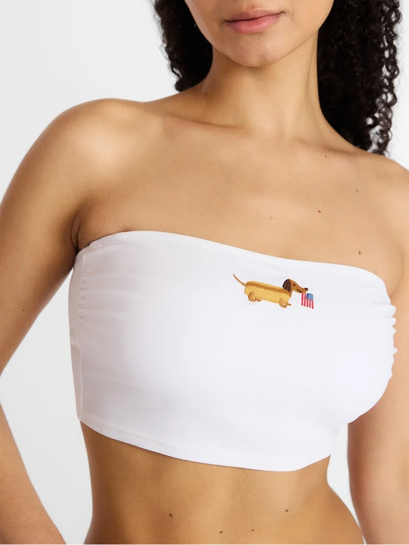 No Boundaries Embroidered Bandeau Cropped Tankini Top, Women's XXS-XXL | Walmart (US)