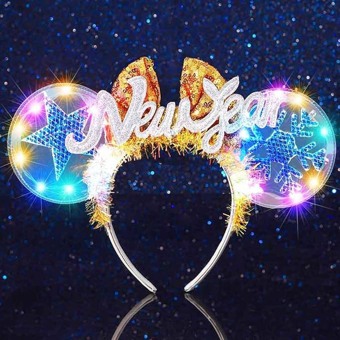 Yean Light Up New Year Headband Mouse Ears Headbands Bow Kot Hair Accessories for Women (Gold-Col... | Amazon (US)