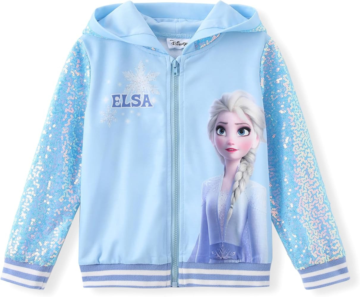 Disney Frozen Elsa Stitch Minnie Mouse Toddler Girl Jacket Sequin Zipper Hoodie Sweatshirt Coat B... | Amazon (US)