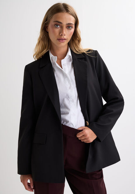 Womens Black Plain Relaxed Blazer | Peacocks