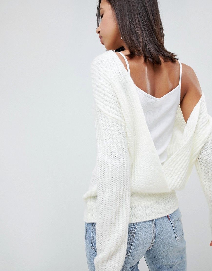 ASOS DESIGN chunky sweater with v back - White | ASOS US