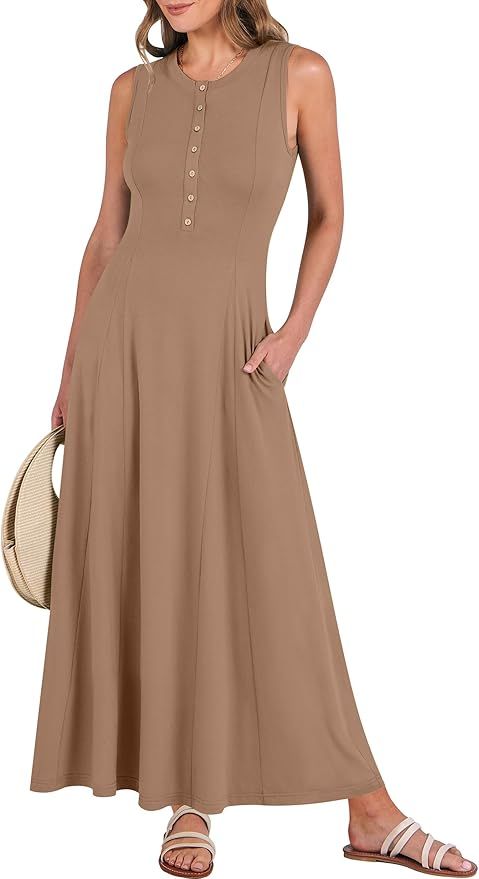 ANRABESS Women Summer Casual Sleeveless Maxi Sundress Button Fit & Flare A-Line Flowy Long Dresse... | Amazon (US)