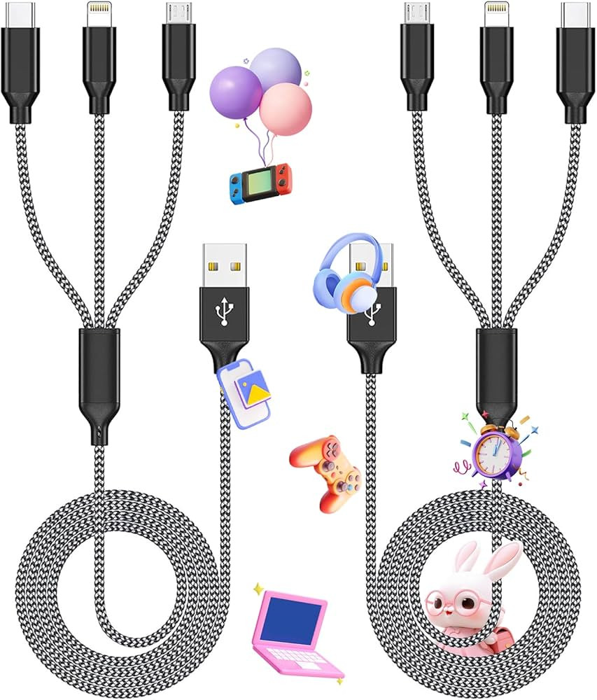 Multi Charging Cable,(2Pack 4FT) USB Cable Multi Charging Cord 3 in 1 Charging Cable Nylon Braide... | Amazon (US)