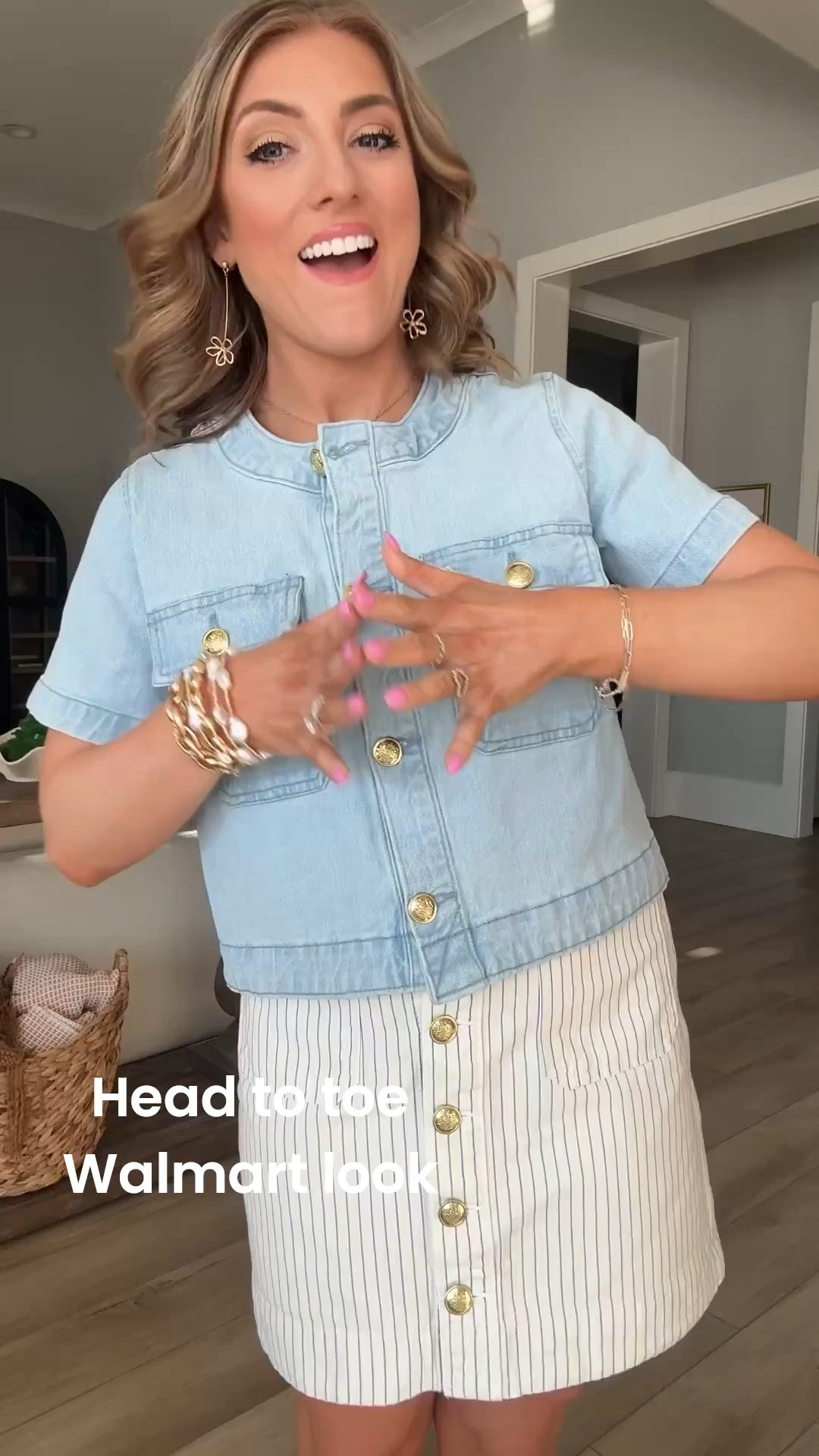 Another head-to-toe Walmart outfit that looks straight out of a boutique. 🤍 This cropped denim jacket with gold buttons is such a good spring layering piece and instantly elevates any outfit.

I paired it with this striped button-front mini skirt and the cutest scallop-trim handbag for a coastal-inspired spring look. The light wash denim and neutral stripes make this outfit so versatile — perfect for brunch, shopping days, or spring vacations.

These are the kinds of Walmart finds that make me do a double take because the quality and details feel so high end.

#walmartfashion #walmartnewarrivals #walmartstyle #springoutfit #denimjacket #coastalstyle #affordablefashion #budgetstyle #springfashion #walmartfinds

#LTKootd #LTKPetite