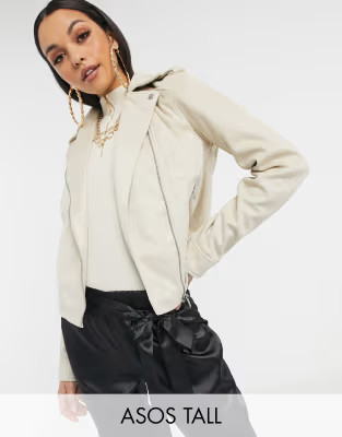 ASOS DESIGN Tall suedette biker jacket in stone | ASOS (Global)