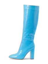 Women Croc Embossed Chunky Heel Knee-High Boots | Milanoo