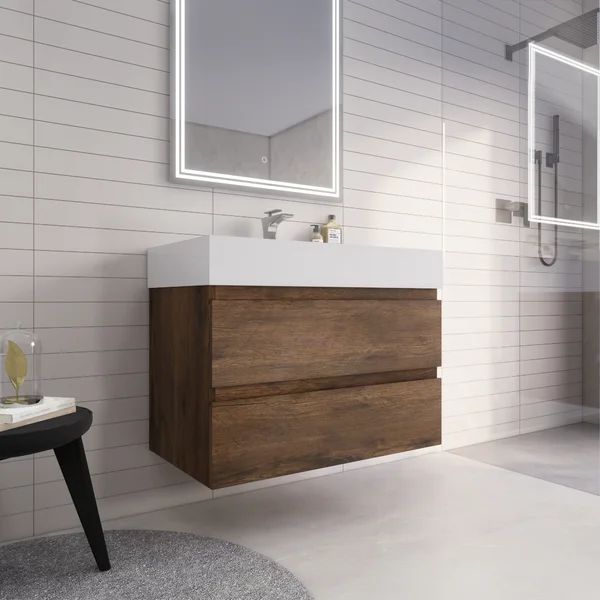 Newbold 35.5'' Wall Mounted Single Bathroom Vanity with Plastic Vanity Top | Wayfair North America
