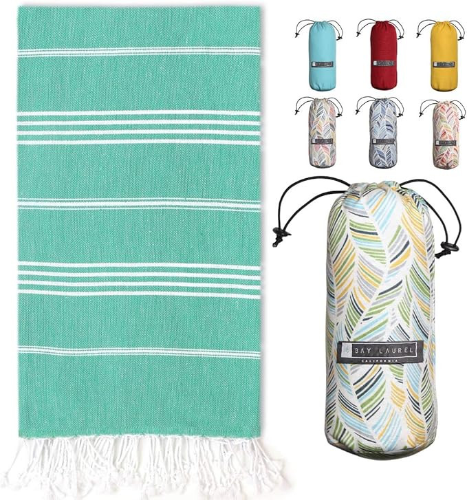 BAY LAUREL Turkish Beach Towel with Travel Bag 39 x 71 Quick Dry Sand Free Lightweight Large Over... | Amazon (US)