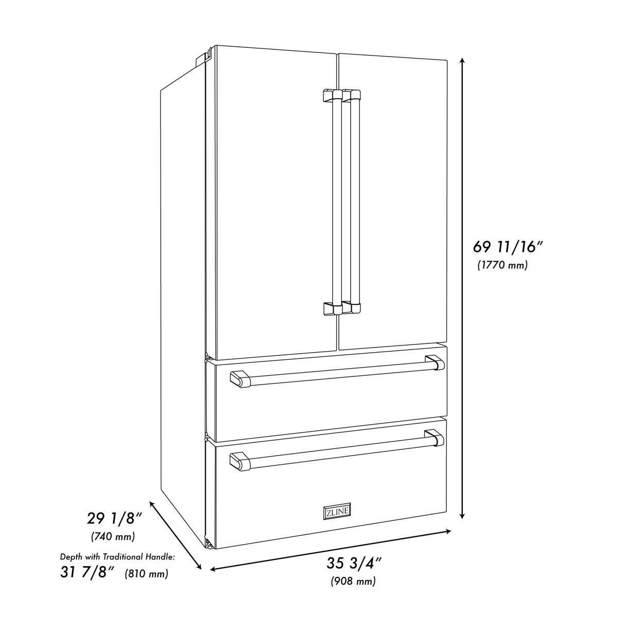 ZLINE Autograph Edition 36 in. 22.5 cu. ft. Counter-Depth French Door Refrigerator with Ice Maker... | Wayfair North America