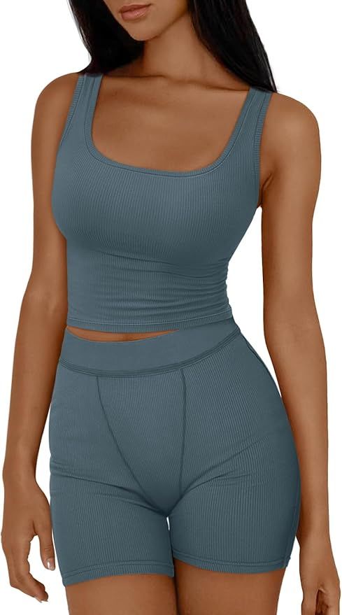 Trendy Queen 2 Piece Lounge Sets for Women Matching Workout Set Cropped Tank Tops and High Waist ... | Amazon (US)