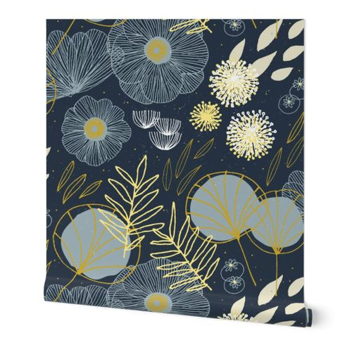Spring Floral M+M Navy Black by Friztin | Spoonflower