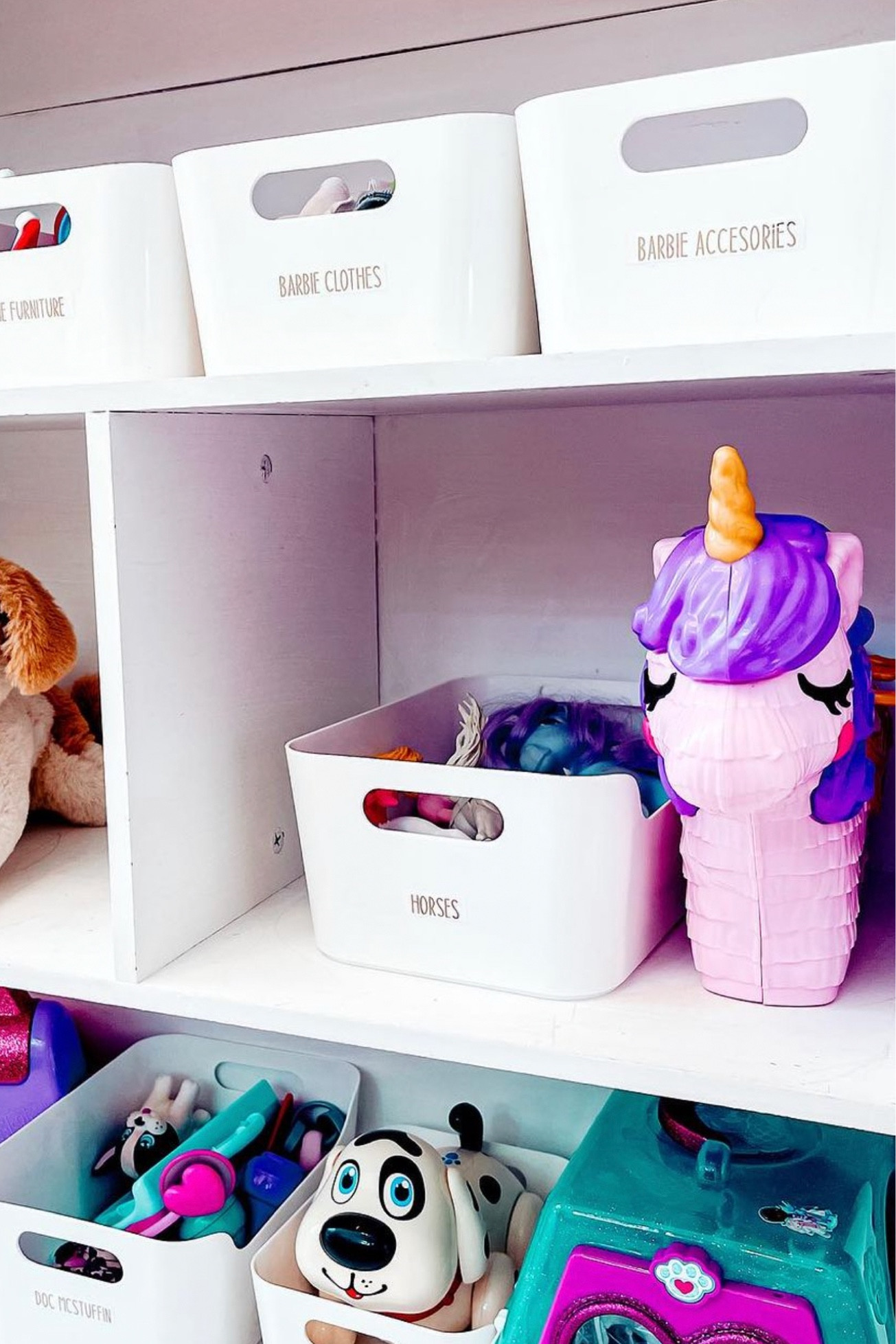 Little girls room completely organized. From all Things doc mccstuffins, barbie, my little pony, and more. These small bins works great in this storage space! 

#LTKkids #LTKbaby #LTKfamily