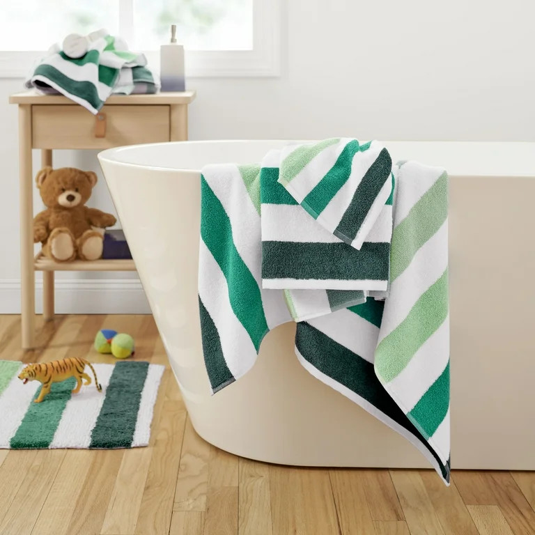 Gap Home Kids Ombre Stripe Organic Cotton 6 Piece Towel Set, Green | Walmart (US)