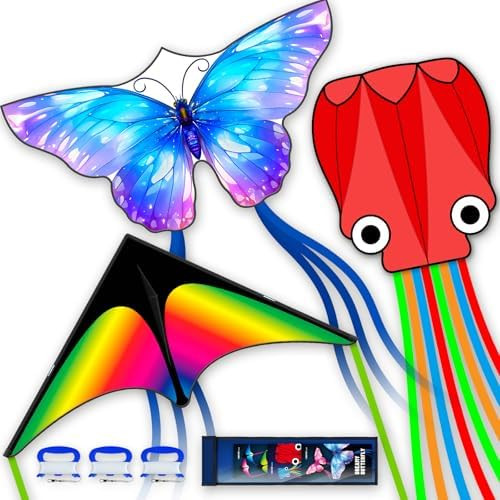 SGftre 3 Piece Set Butterfly Delta Octopus Kites for Kids and Adults，Easy to Fly for Outdoor Ad... | Amazon (US)