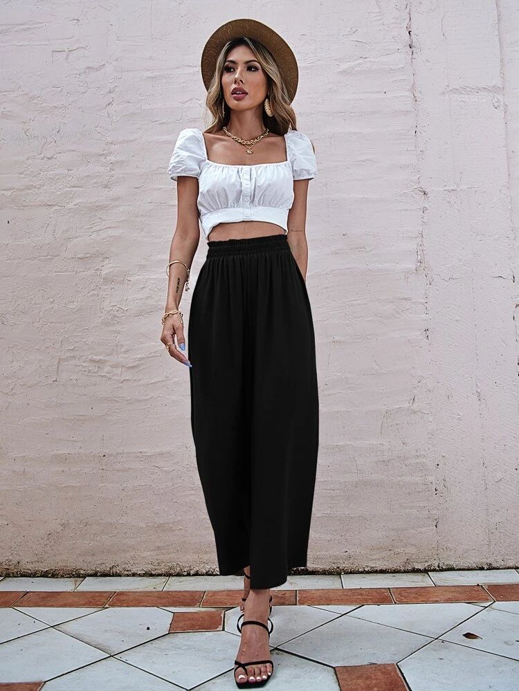 Solid Paper Bag Waist Pants | SHEIN