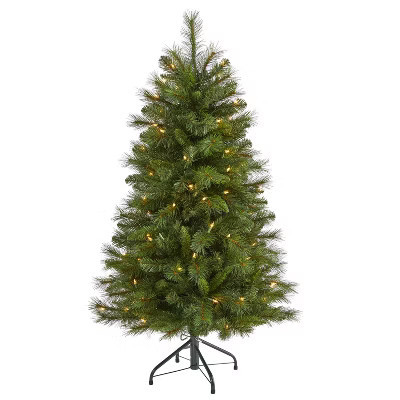 4ft. Mountain Pine Artificial Christmas Tree with 100 Clear Lights and 322 Bendable Branches – Petite X-Mas Tree for Tabletops | Target