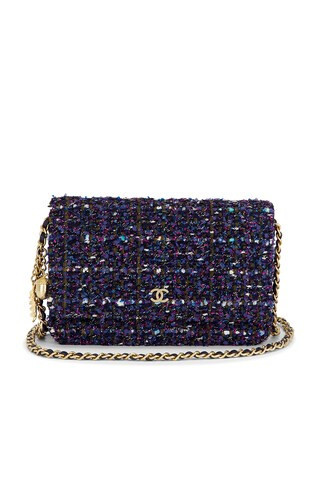 Chanel Tweed Wallet On Chain in Blue | FWRD 