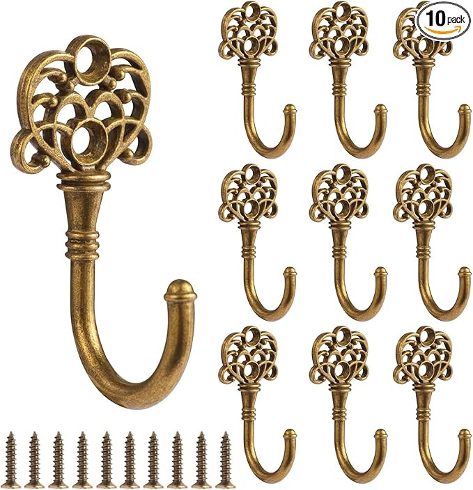 10 PCS Vintage Metal Wall Hooks, Bohemian Decorative Hook with Screws, Wall Hooks for Hanging Tow... | Amazon (US)