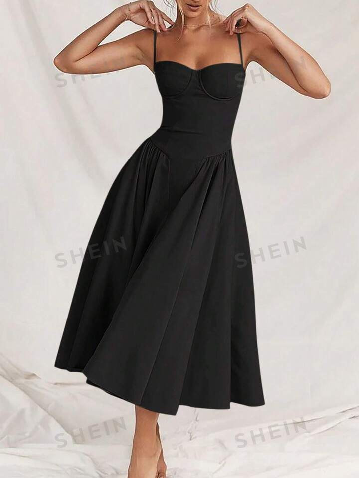 SHEIN Aloruh Solid Bustier Elegant Cami Dress | SHEIN