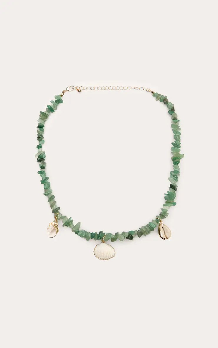 Green Jade Beaded Shell Necklace | PrettyLittleThing USA | PrettyLittleThing US