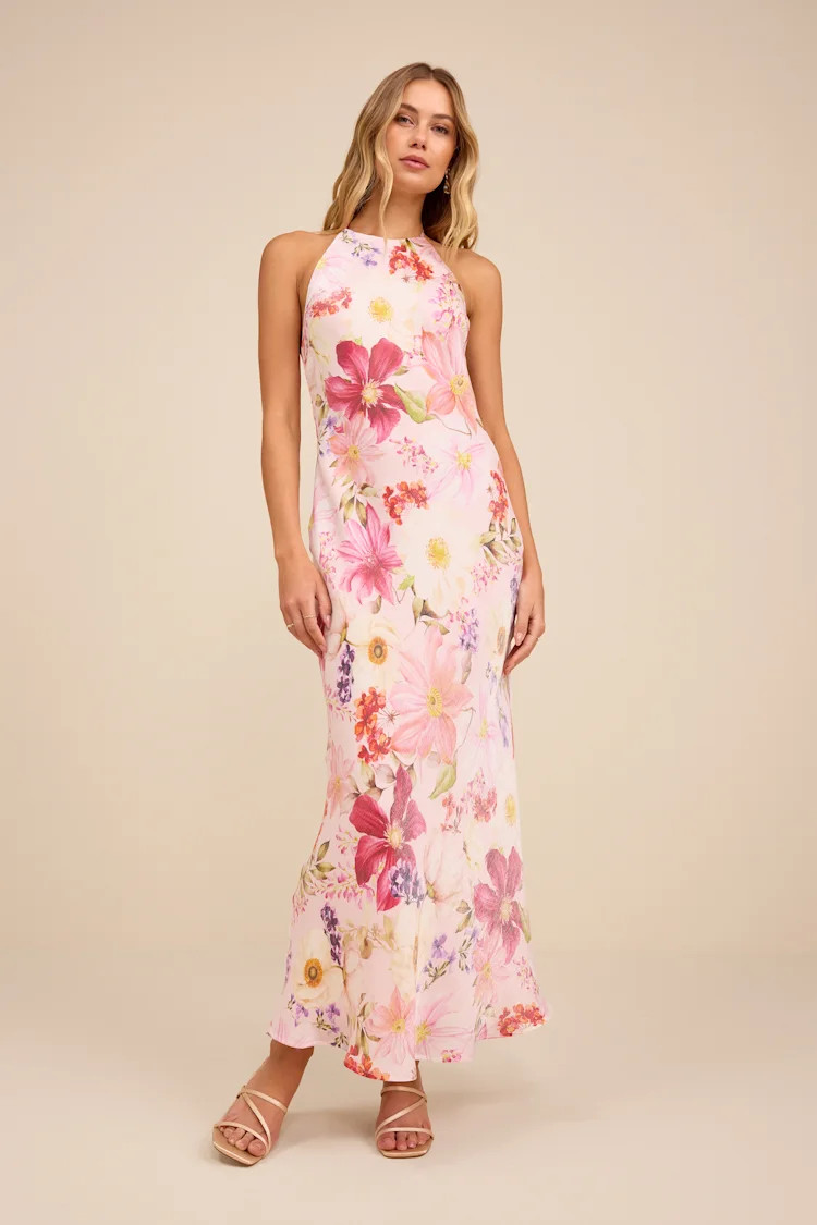 Sidney Blush Multi Floral Halter Maxi Dress | Lulus