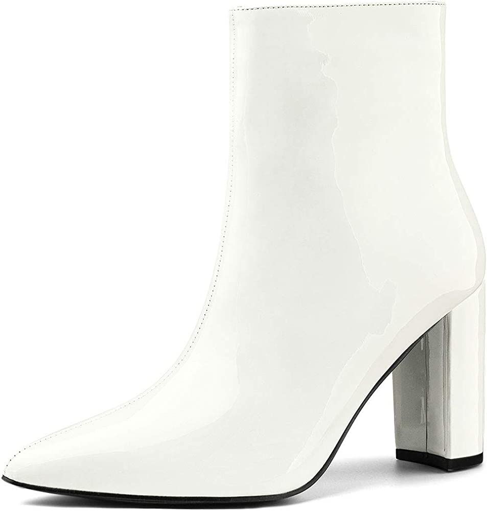 Allegra K Women's Chunky Heel Pointed Toe Zipper Ankle Boots | Amazon (US)