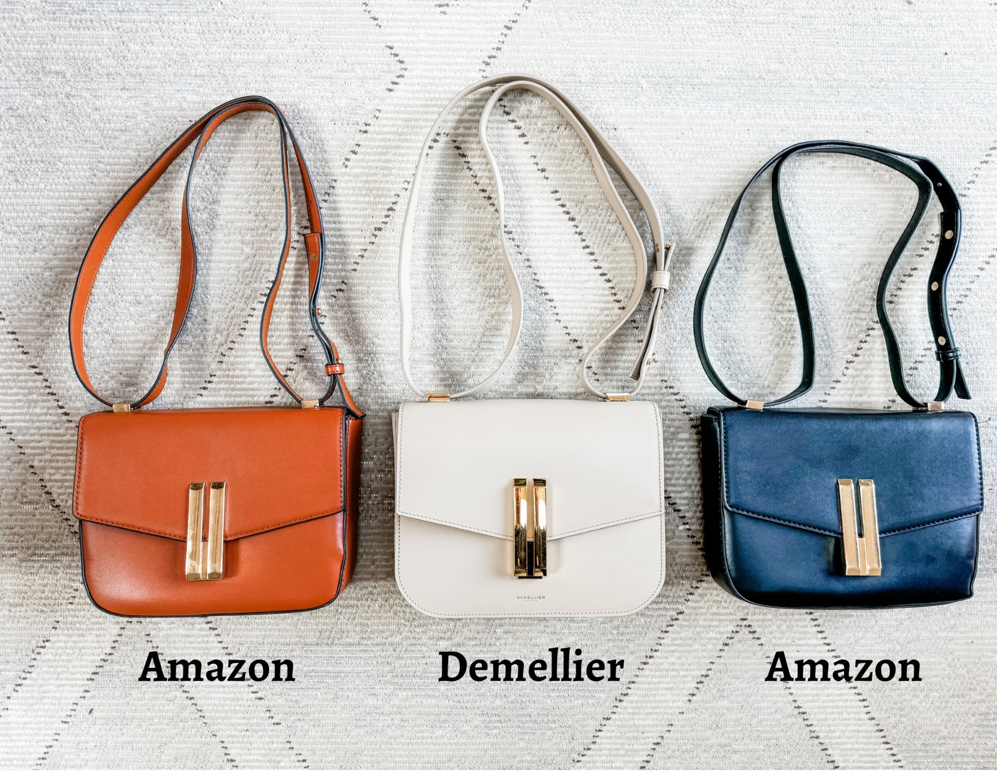 I was just asked a question on Facebook about the difference between my Demellier bags and the similar bags on Amazon. Notice the Demellier logo is visible beneath the clasp. 
• Demellier is much higher quality, it’s much better made, the stitching is better, and the purse straps lay flat. 
• Amazon is a budget buy and passable quality but sometimes the stitching isn’t that great, the leather doesn’t always lay flat, and the handles don’t lay flat either. Hope this helps to clarify!

#LTKItBag #LTKFindsUnder100 #LTKSeasonal