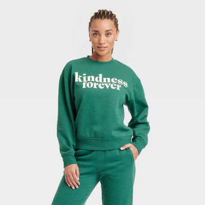 Women's Leisure Studio Graphic Pullover Sweatshirt - Universal Thread™ Green Letters S | Target