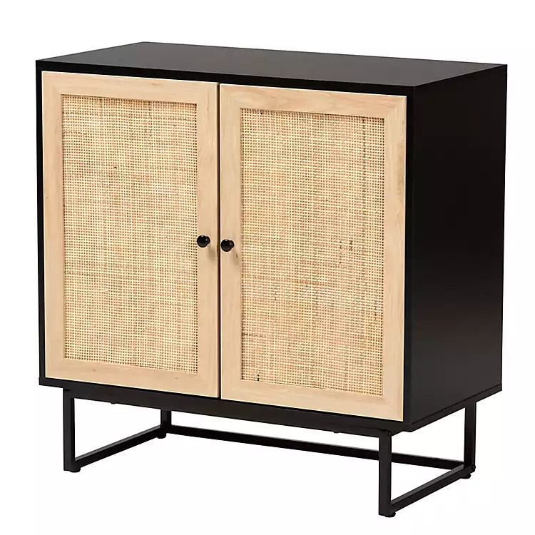 New! Black Wood and Rattan 2-Door Cabinet | Kirkland's Home